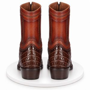 Los Altos Boots - Mens Dress Cowboy Boot - Low Priced Caiman Tail Mens European Square Toe Boots - in Brown