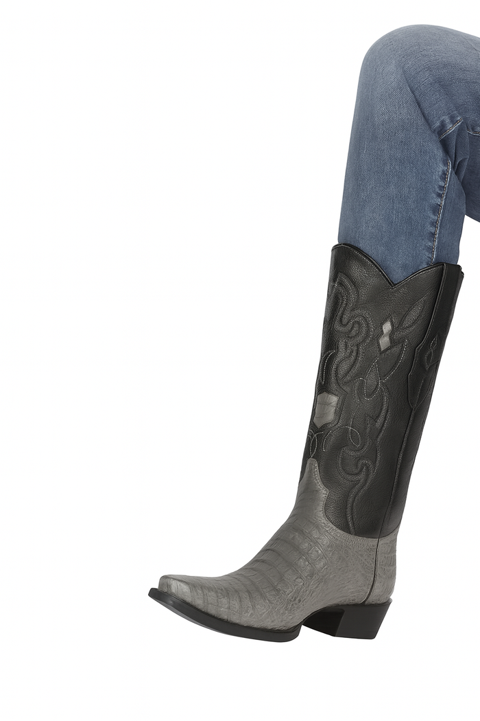 Los Altos Boots - Mens Dress Cowboy Boot - Low Priced Grey Caiman Cowboy Boots - in Grey - Image 8