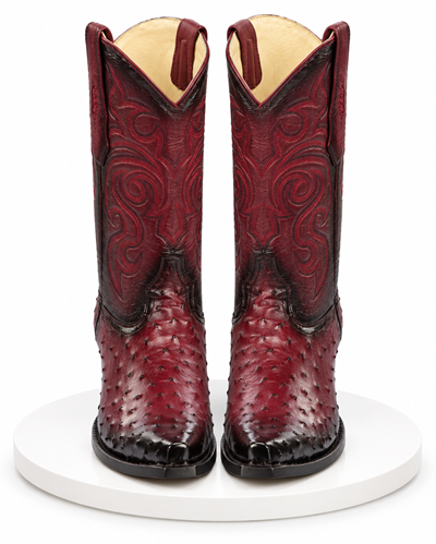 Los Altos Boots - Mens Dress Cowboy Boot - Low Priced  Mens Square Toe Smooth Ostrich Boots Black Cherry- in Black Cherry