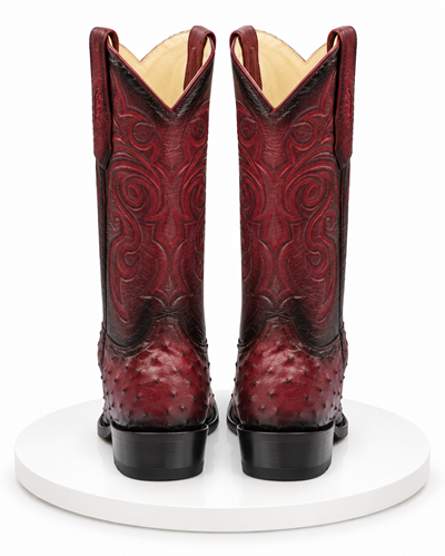 Los Altos Boots - Mens Dress Cowboy Boot - Low Priced  Mens Square Toe Smooth Ostrich Boots Black Cherry- in Black Cherry