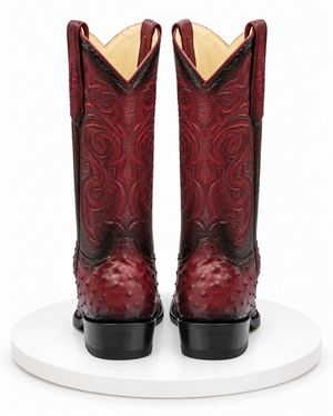 Los Altos Boots - Mens Dress Cowboy Boot - Low Priced  Mens Square Toe Smooth Ostrich Boots Black Cherry- in Black Cherry