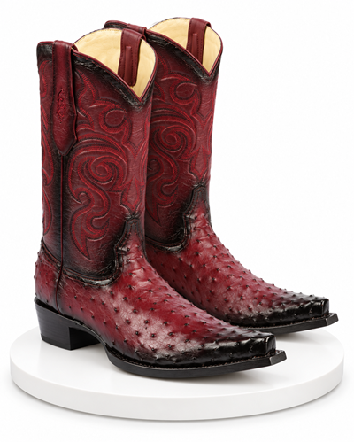 Los Altos Boots - Mens Dress Cowboy Boot - Low Priced  Mens Square Toe Smooth Ostrich Boots Black Cherry- in Black Cherry