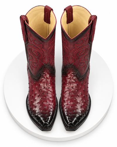 Los Altos Boots - Mens Dress Cowboy Boot - Low Priced  Mens Square Toe Smooth Ostrich Boots Black Cherry- in Black Cherry
