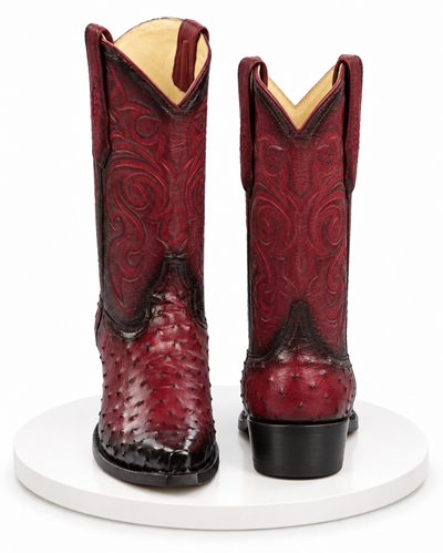 Los Altos Boots - Mens Dress Cowboy Boot - Low Priced  Mens Square Toe Smooth Ostrich Boots Black Cherry- in Black Cherry