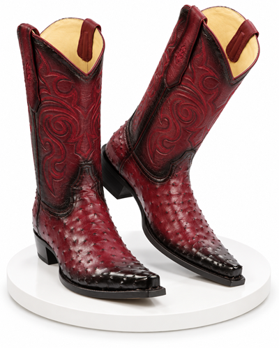 Los Altos Boots - Mens Dress Cowboy Boot - Low Priced  Mens Square Toe Smooth Ostrich Boots Black Cherry- in Black Cherry