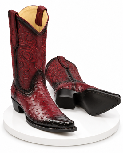 Los Altos Boots - Mens Dress Cowboy Boot - Low Priced  Mens Square Toe Smooth Ostrich Boots Black Cherry- in Black Cherry