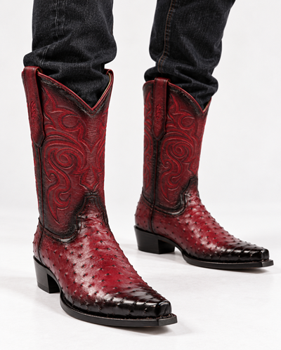 Los Altos Boots - Mens Dress Cowboy Boot - Low Priced  Mens Square Toe Smooth Ostrich Boots Black Cherry- in Black Cherry
