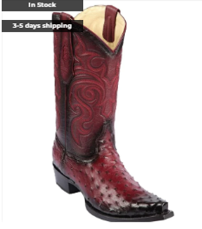 Los Altos Boots - Mens Dress Cowboy Boot - Low Priced  Mens Square Toe Smooth Ostrich Boots Black Cherry- in Black Cherry