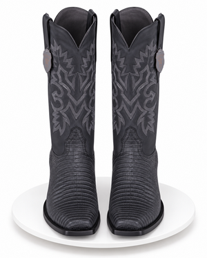 Los Altos Boots Men's Sanded Black Lizard Cowboy Boots 7-Toe