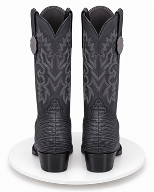 Los Altos Boots Men's Sanded Black Lizard Cowboy Boots 7-Toe