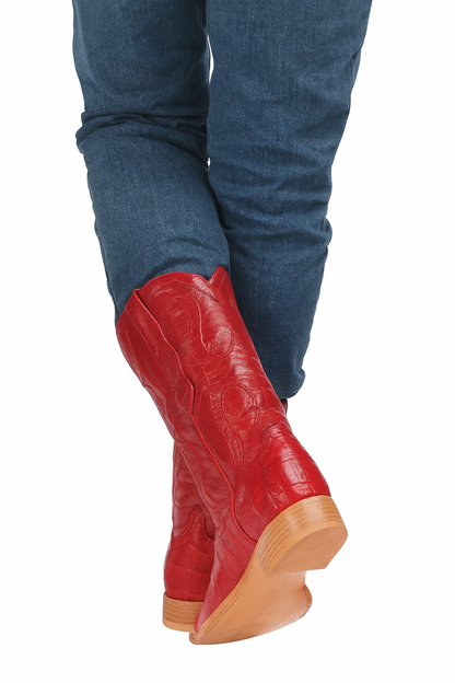 Los Altos Boots Red Caiman ~ World Best Alligator ~ Gator Skin Tail Cowboy Boots - Image 4