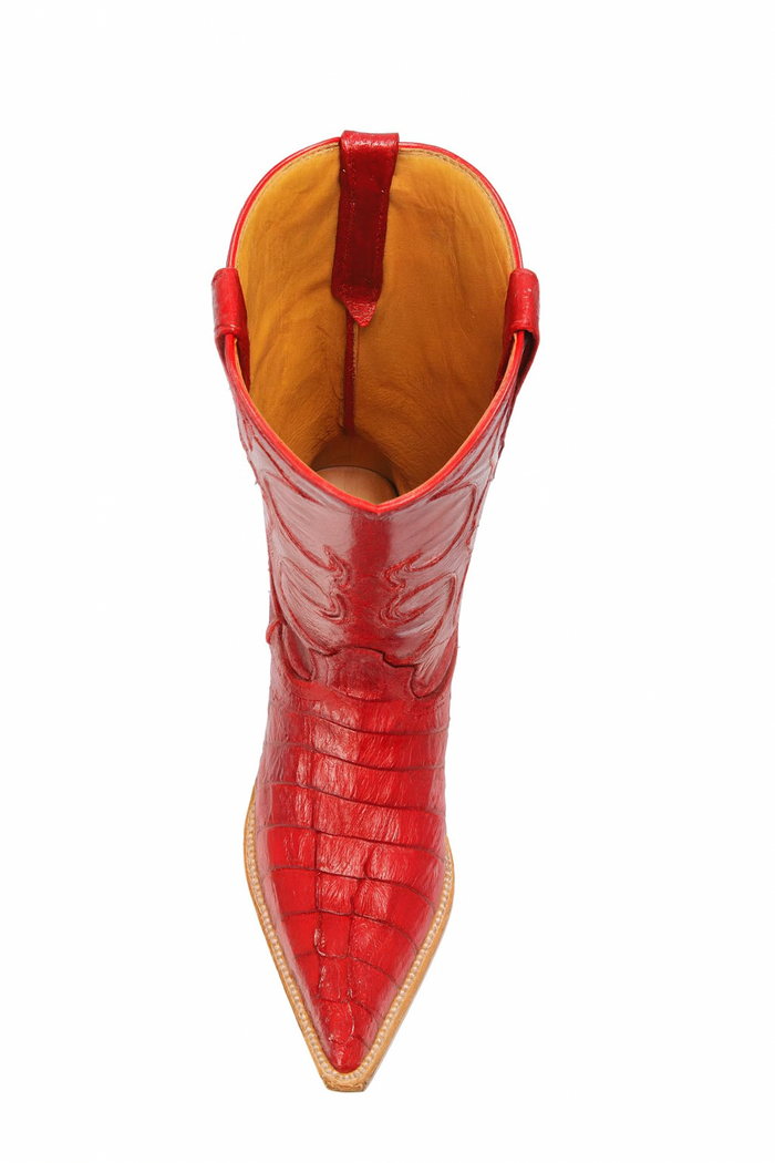 Los Altos Boots Red Caiman ~ World Best Alligator ~ Gator Skin Tail Cowboy Boots - Image 5