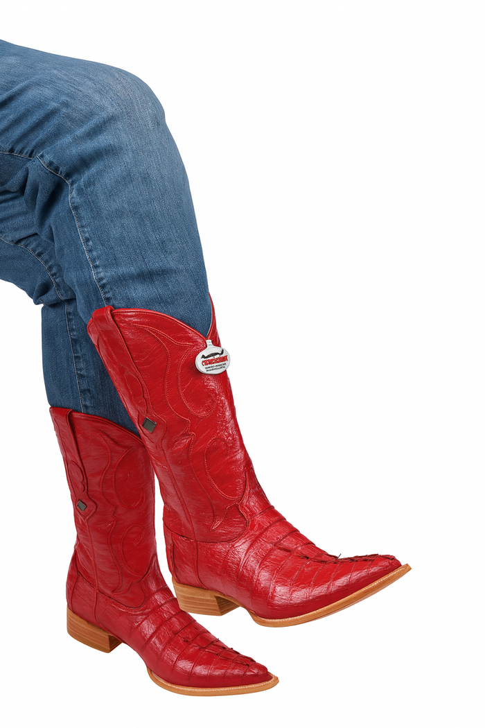 Los Altos Boots Red Caiman ~ World Best Alligator ~ Gator Skin Tail Cowboy Boots - Image 8