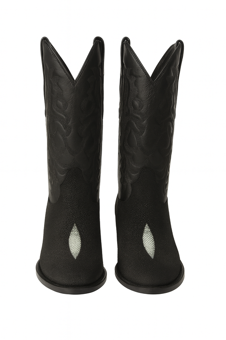 Los Altos Boots Single Stone Stingray R-Toe Black Cowboy Botas De Mantarraya - Mantarraya Boots