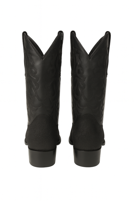 Los Altos Boots Single Stone Stingray R-Toe Black Cowboy Botas De Mantarraya - Mantarraya Boots