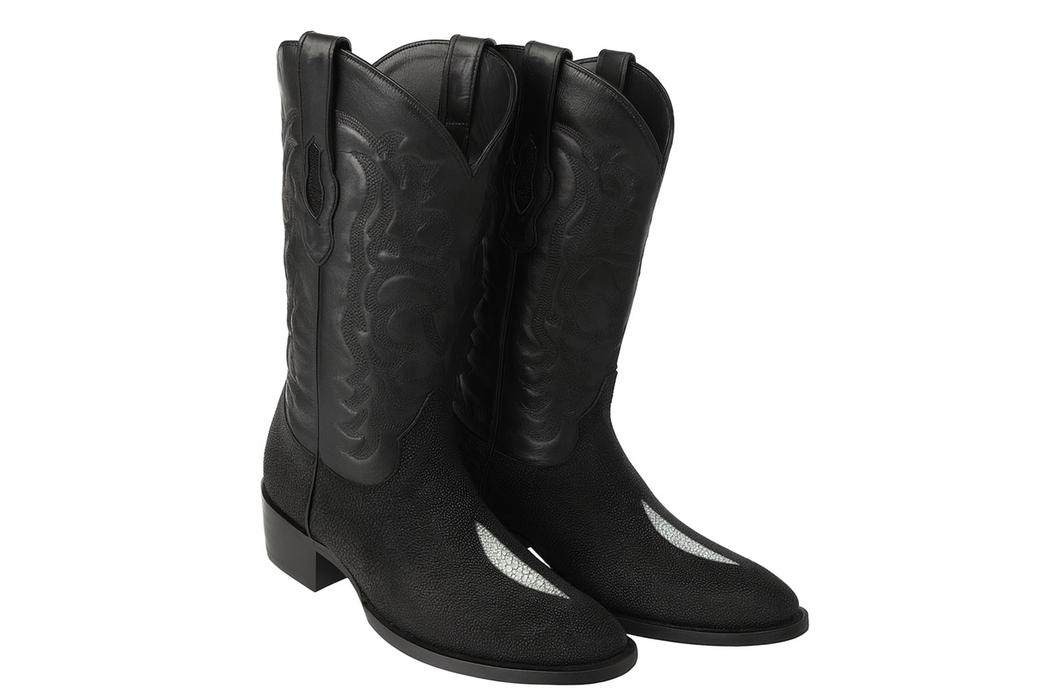 Los Altos Boots Single Stone Stingray R-Toe Black Cowboy Botas De Mantarraya - Mantarraya Boots