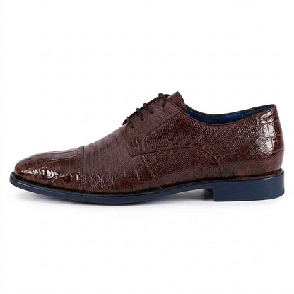 Los Altos Brown Caiman Belly & Teju Lizard Cap Toe Oxford Men's Lace Up Shoes