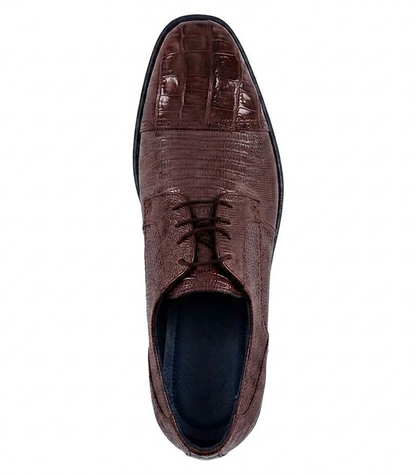 Los Altos Brown Caiman Belly & Teju Lizard Cap Toe Oxford Men's Lace Up Shoes