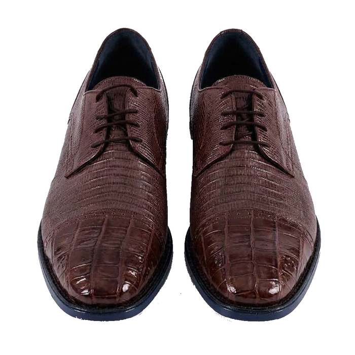 Los Altos Brown Caiman Belly & Teju Lizard Cap Toe Oxford Men's Lace Up Shoes