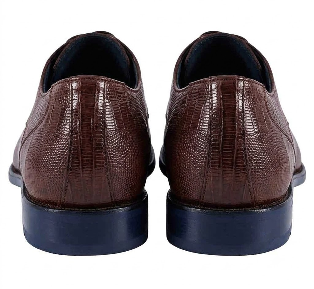 Los Altos Brown Caiman Belly & Teju Lizard Cap Toe Oxford Men's Lace Up Shoes