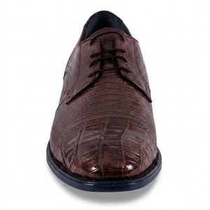 Los Altos Brown Caiman Belly & Teju Lizard Cap Toe Oxford Men's Lace Up Shoes
