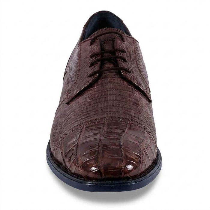Los Altos Brown Caiman Belly & Teju Lizard Cap Toe Oxford Men's Lace Up Shoes