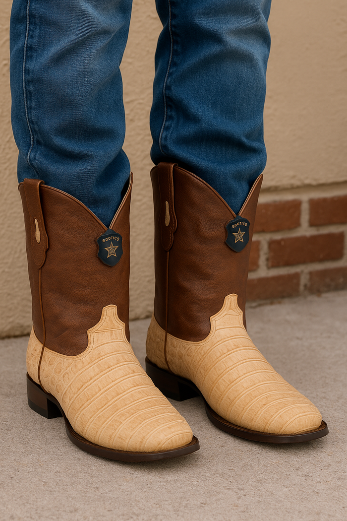 Los Altos Boots Honey Caiman Belly Cognac Cowboy Boots J-Toe - Image 9