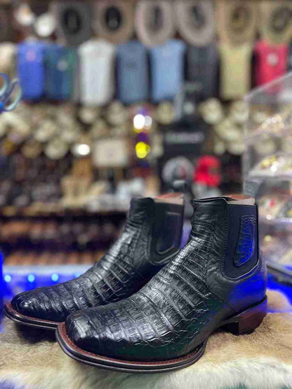 Los Altos Crocodile Belly Exotic Ankle Boots Black