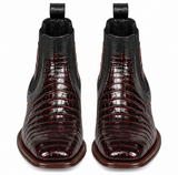 Los Altos Men's Wide Square Toe Caiman Belly Short Boots - Black Cherry