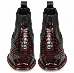Los Altos Men's Wide Square Toe Caiman Belly Short Boots - Black Cherry