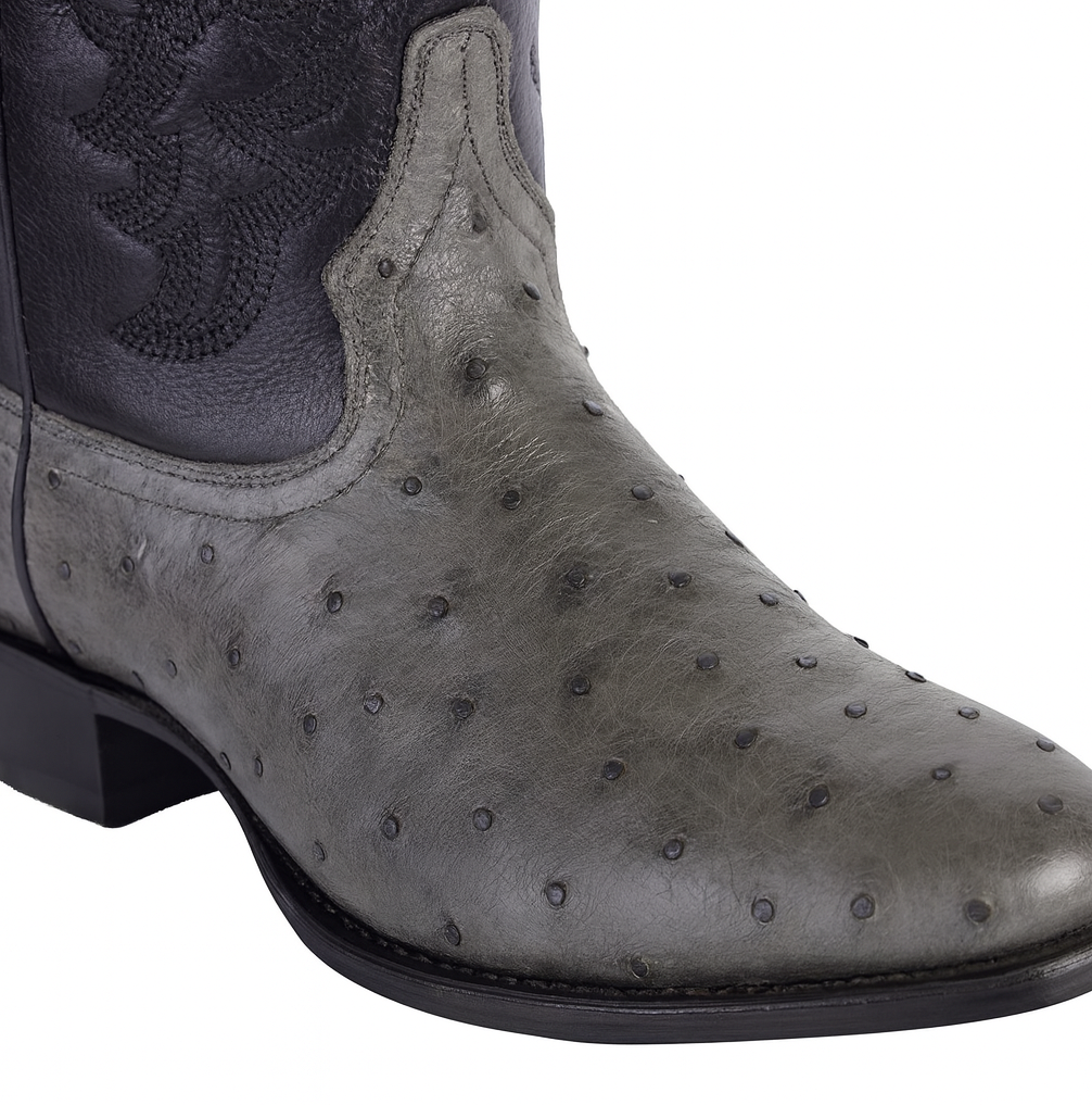Los Altos Gray Genuine Ostrich Round Toe Boots - Image 5
