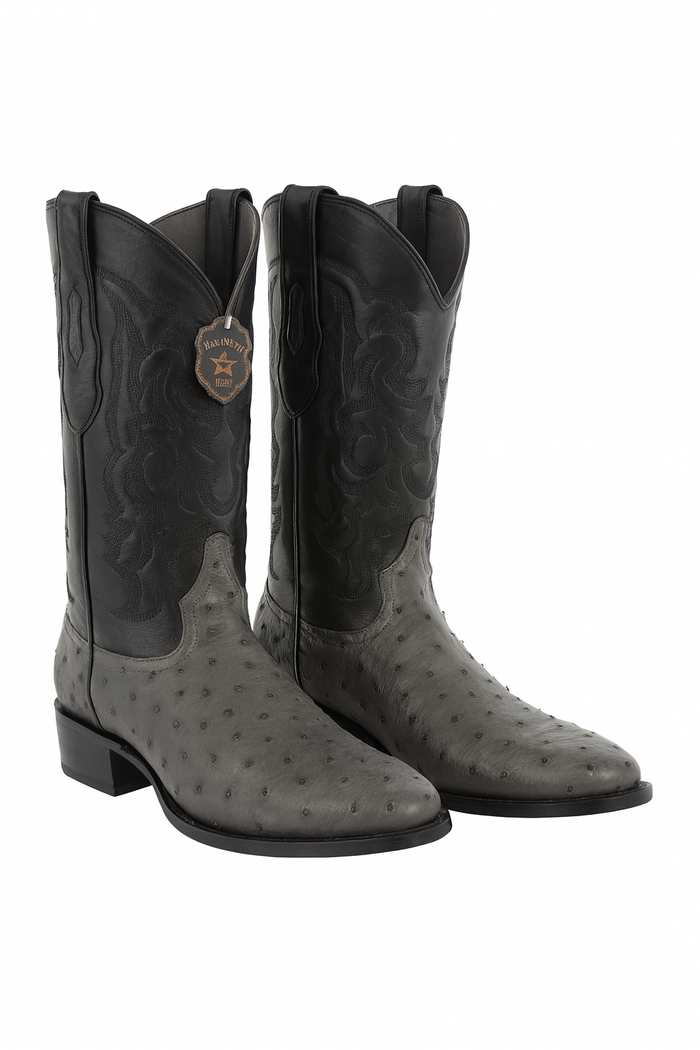 Los Altos Gray Genuine Ostrich Round Toe Boots - Image 7
