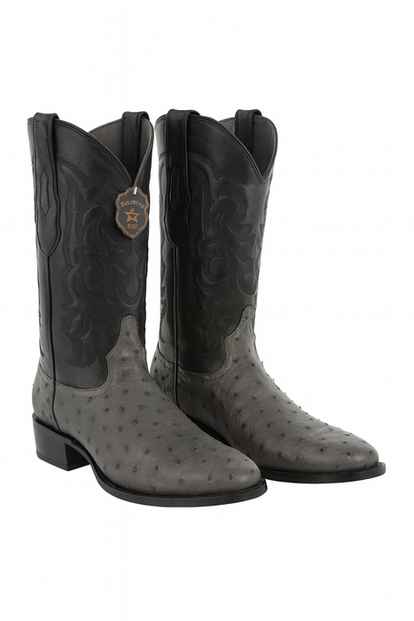 Los Altos Gray Genuine Ostrich Round Toe Boots