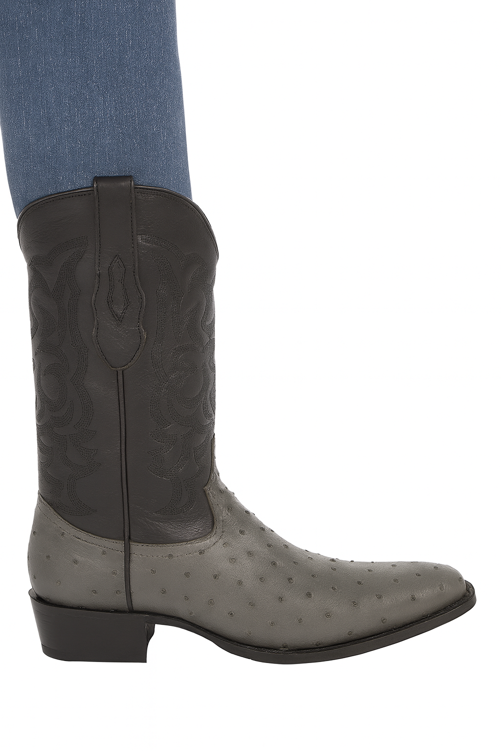 Los Altos Gray Genuine Ostrich Round Toe Boots - Image 8