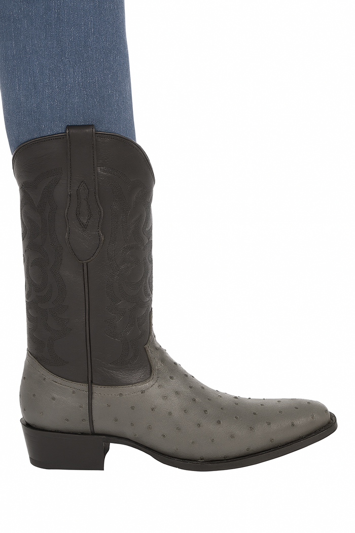 Los Altos Gray Genuine Ostrich Round Toe Boots - Image 8