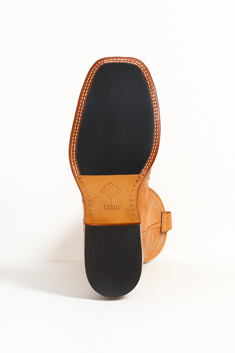Men's Los Altos Ostrich Skin Wide Square Toe Boots - Honey