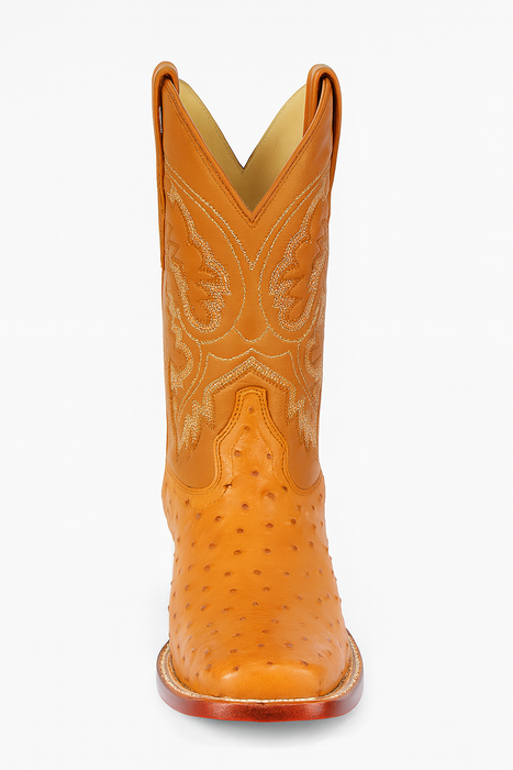 Men's Los Altos Ostrich Skin Wide Square Toe Boots - Honey