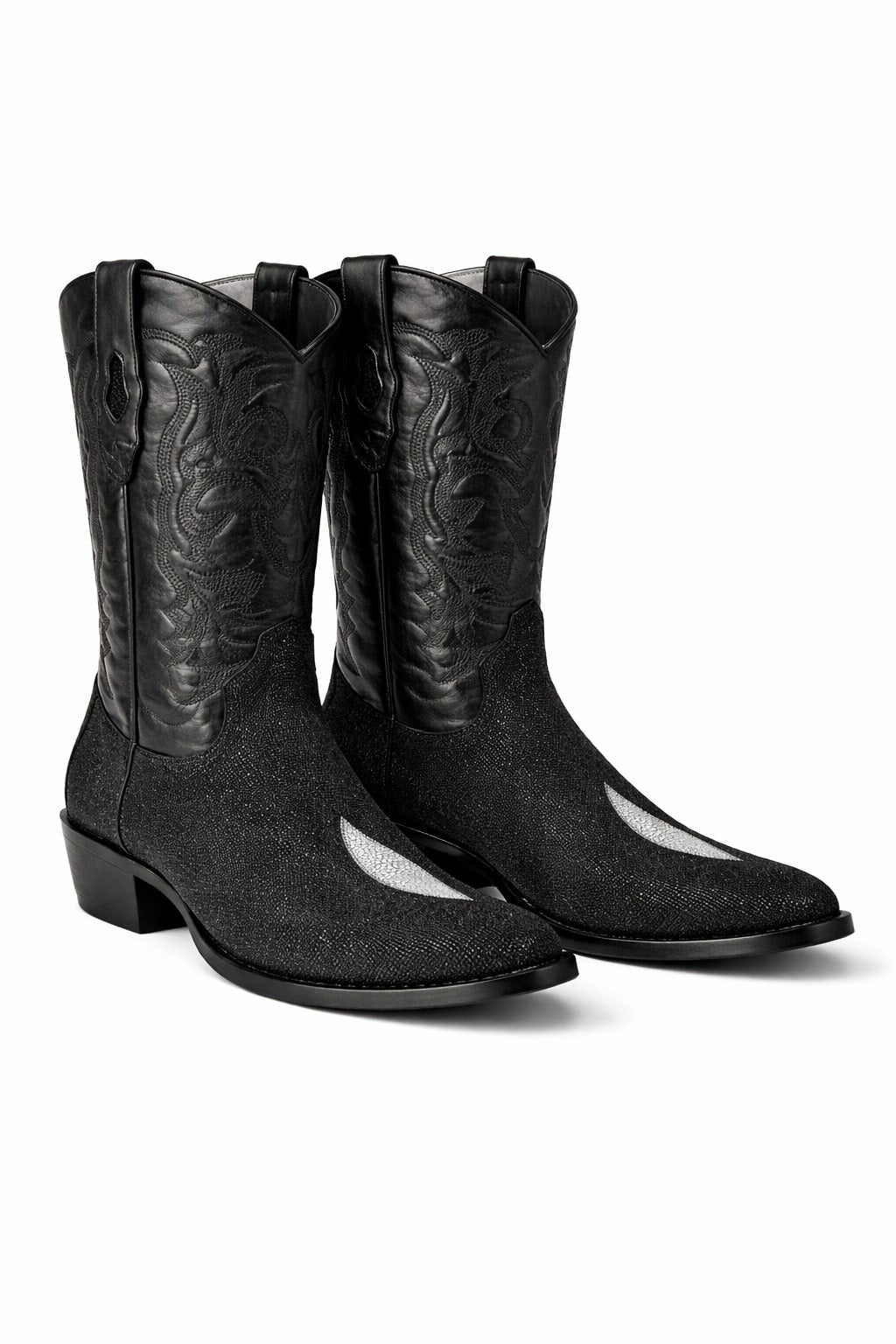 Los Altos Boots Single Stone Stingray R-Toe Black Cowboy Botas De Mantarraya - Mantarraya Boots - Image 2