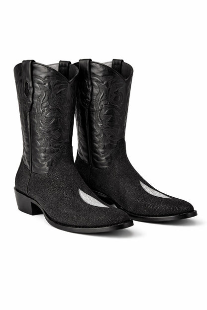 Los Altos Boots Single Stone Stingray R-Toe Black Cowboy Botas De Mantarraya - Mantarraya Boots - Image 2