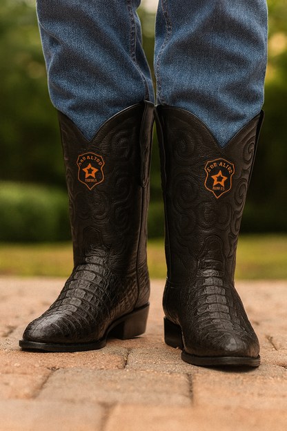 Los Altos Men's Black Genuine Caiman Tail Boots - Image 2