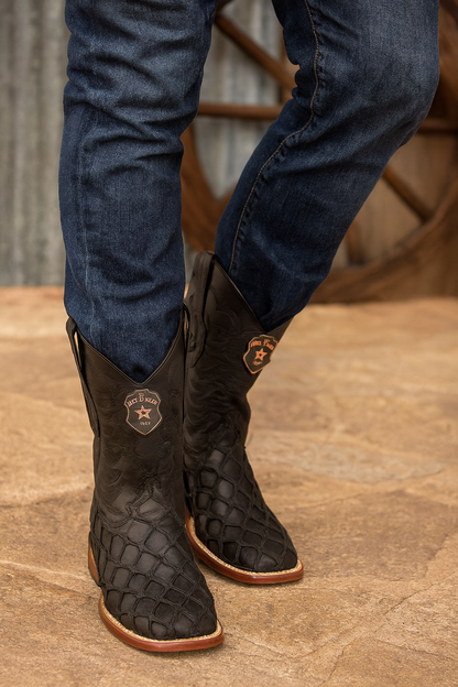 Los Altos Men's Black Matte Pirarucu Wide Square Toe Boot - Image 8