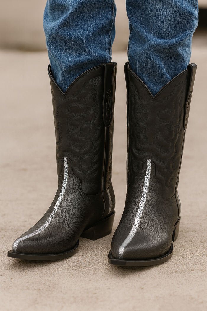 Los Altos Men's Black Stingray Rowstone Snip Toe Boots - Image 7