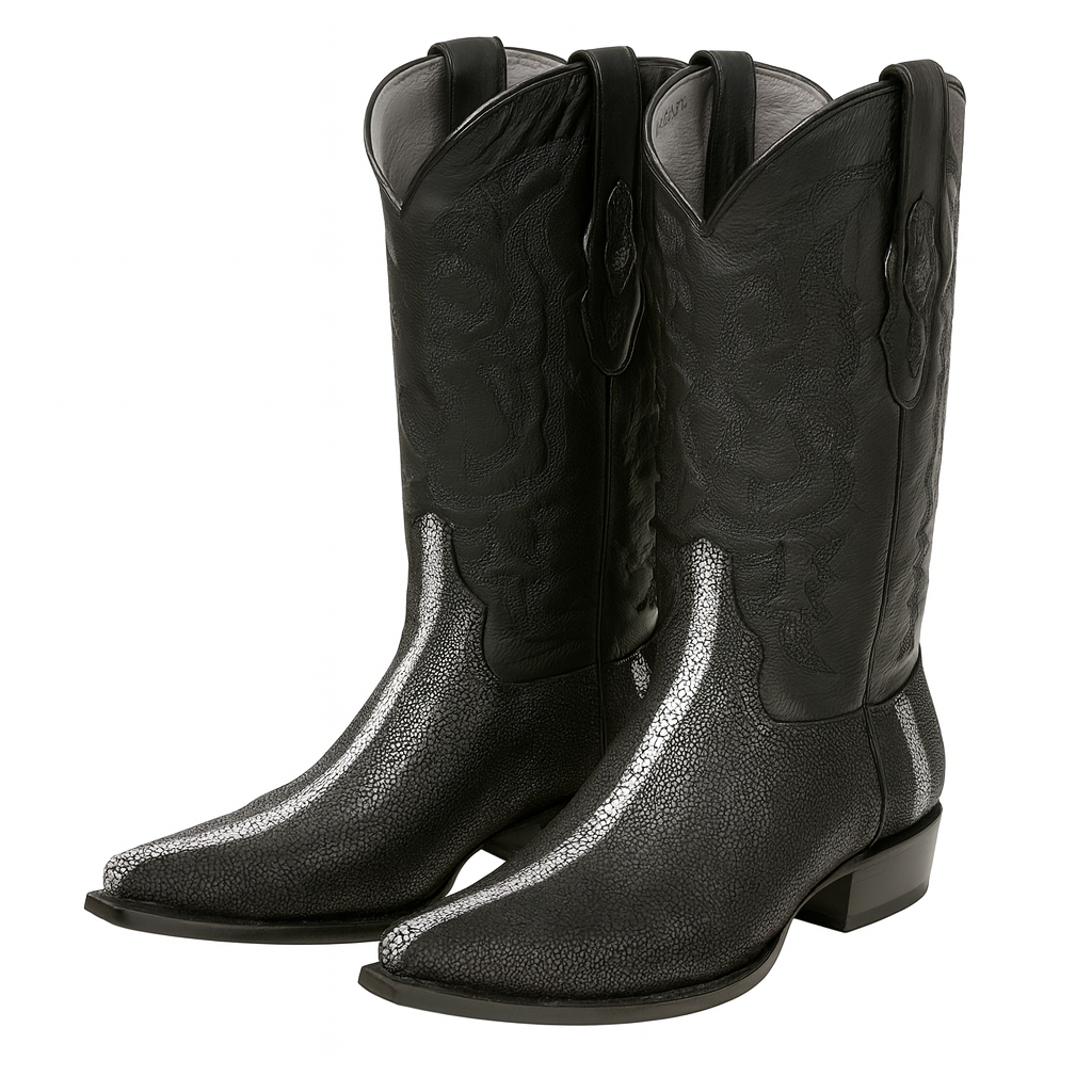 Los Altos Men's Black Stingray Rowstone Snip Toe Boots - Image 8
