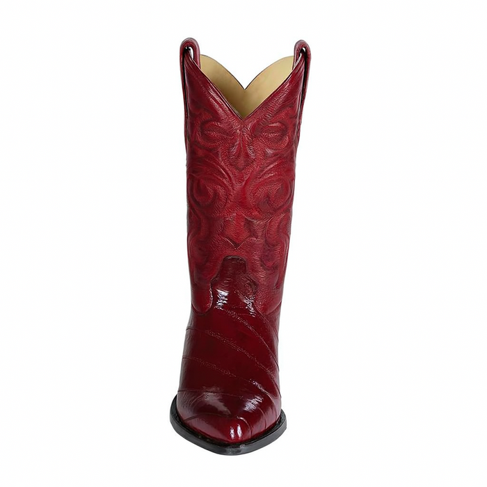 Los Altos Men's Burgundy Genuine Eel Skin J-Toe Boots - Image 7