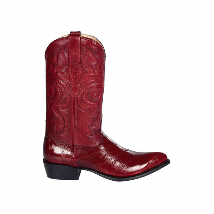Los Altos Men's Burgundy Genuine Eel Skin J-Toe Boots