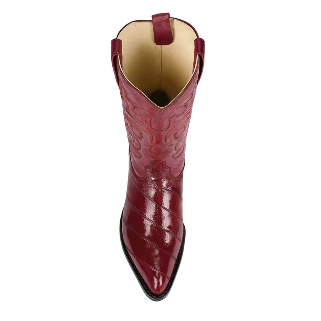 Los Altos Men's Burgundy Genuine Eel Skin J-Toe Boots - Image 9