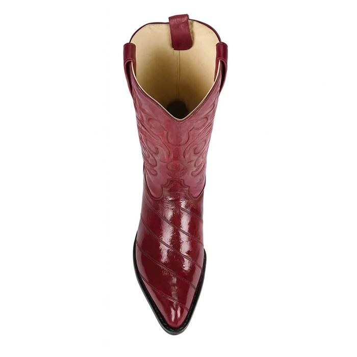 Los Altos Men's Burgundy Genuine Eel Skin J-Toe Boots - Image 9