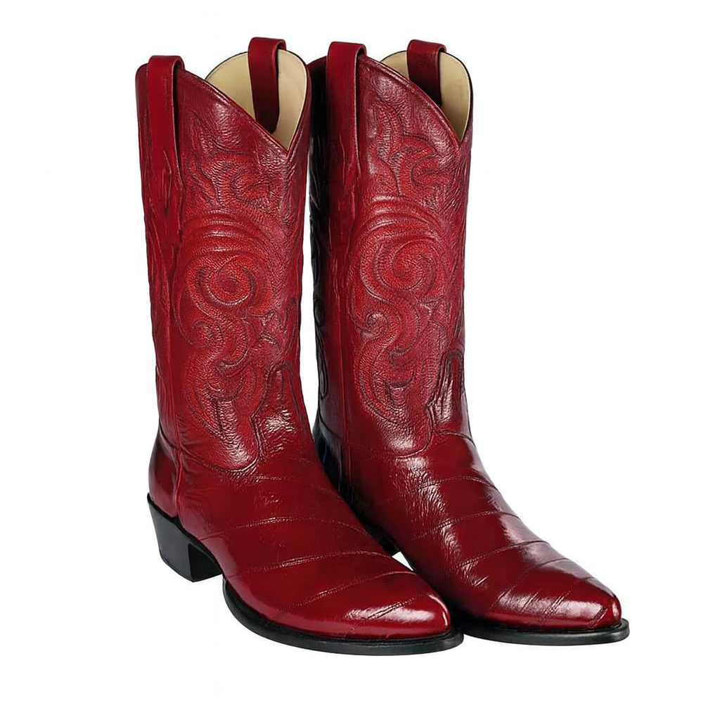 Los Altos Men's Burgundy Genuine Eel Skin J-Toe Boots - Image 11