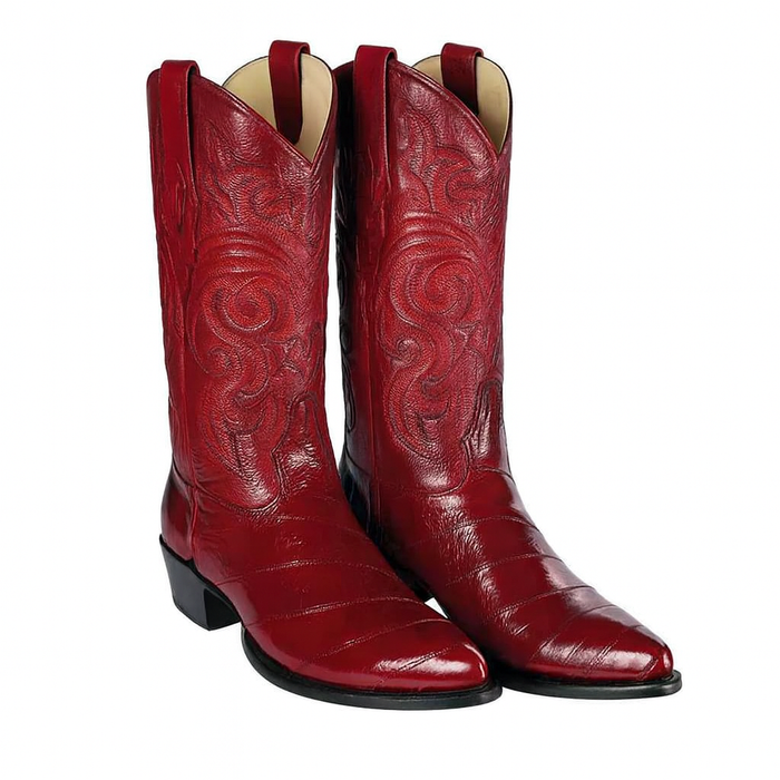 Los Altos Men's Burgundy Genuine Eel Skin J-Toe Boots - Image 11
