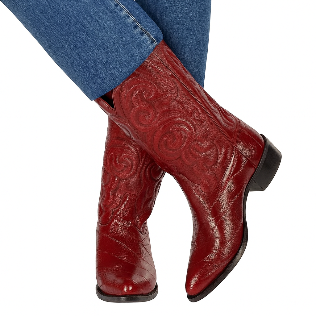Los Altos Men's Burgundy Genuine Eel Skin J-Toe Boots - Image 12